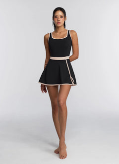 XEXYMIX French Contrast Two-in-One Dress in Black, front view