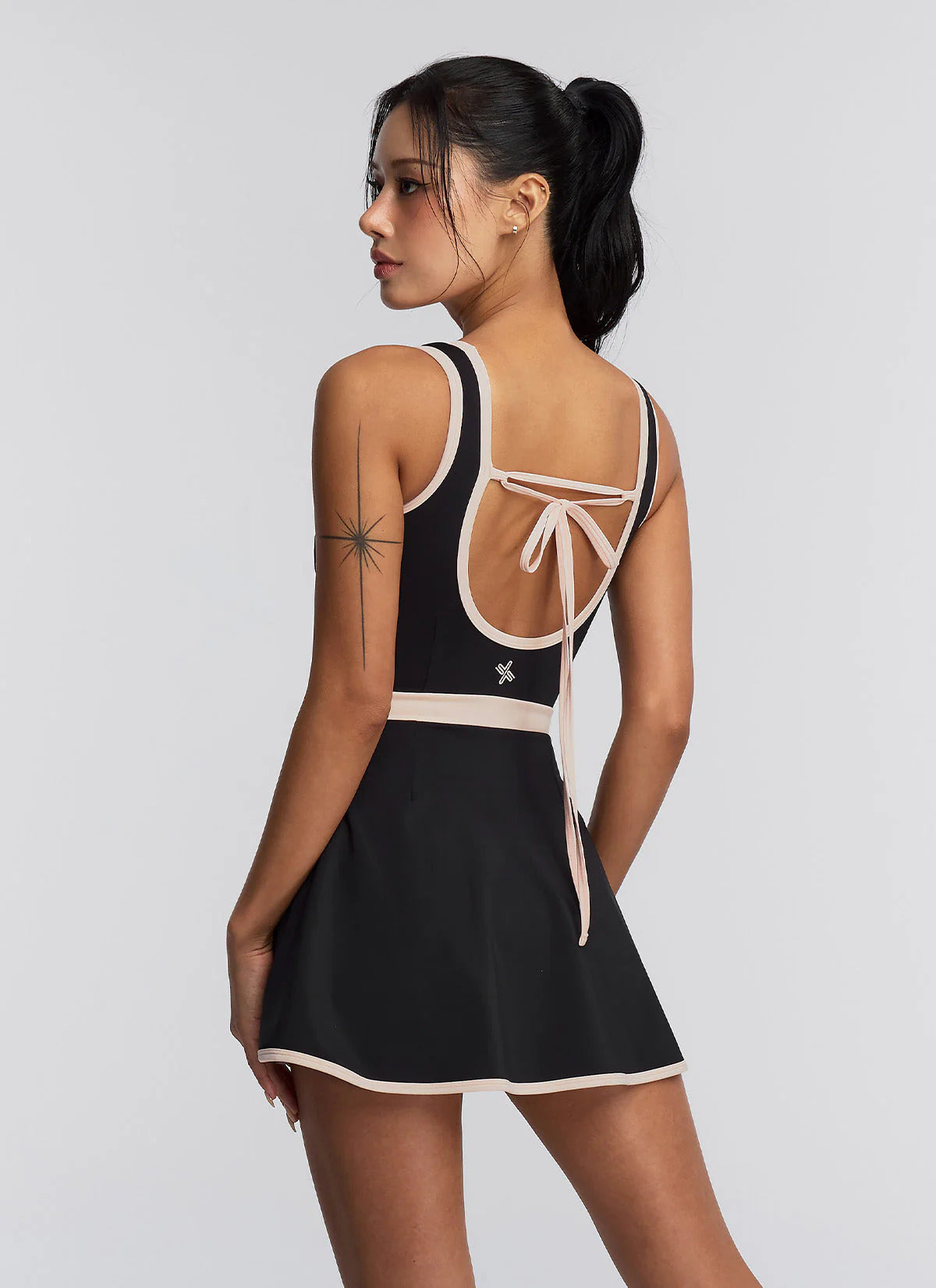 XEXYMIX French Contrast Two-in-One Dress in Black, detail view