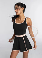 XEXYMIX French Contrast Two-in-One Dress in Black, full length view