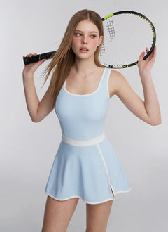 XEXYMIX French Contrast Two-in-One Dress in Bling Sky Blue, full length view