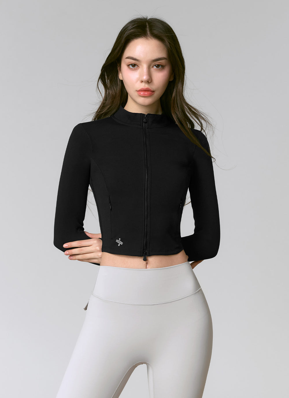 XEXYMIX Slim Fit Cropped Zip-up Jacket in Black