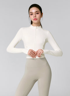 XEXYMIX Slim Fit Cropped Zip-up Jacket in Cream Veil