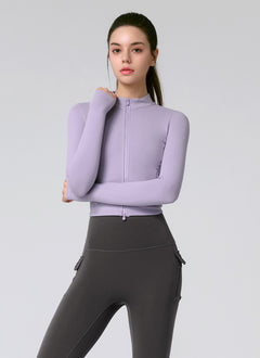 XEXYMIX Slim Fit Cropped Zip-up Jacket in Gloomy Lavender