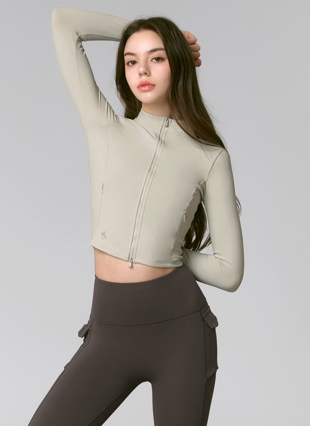 XEXYMIX Slim Fit Cropped Zip-up Jacket in Wood Ash