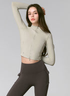 XEXYMIX Slim Fit Cropped Zip-up Jacket in Wood Ash