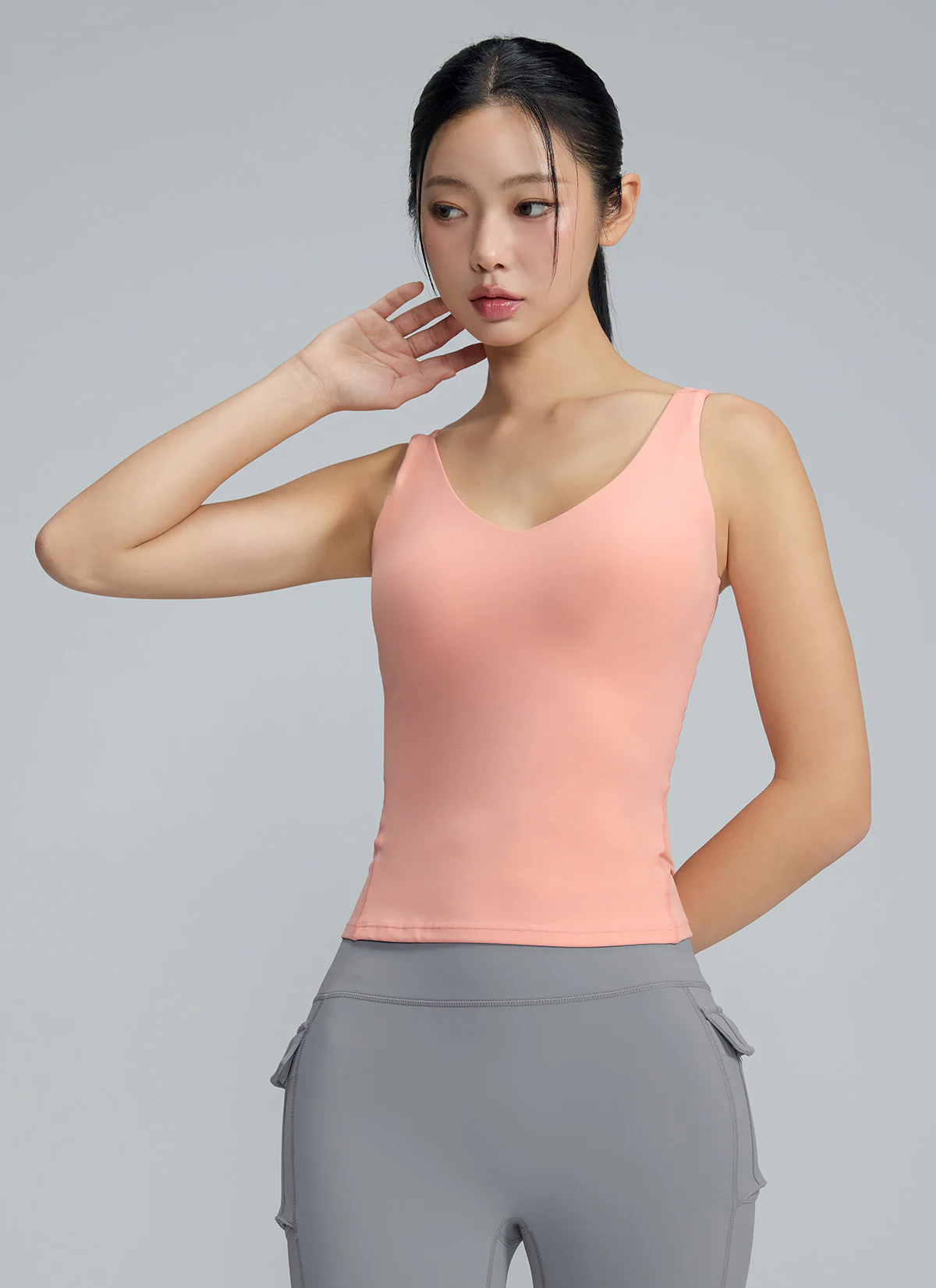 XEXYMIX Black Label Signature Breathe V-Neck Tank Top in Peach Pink — image 2